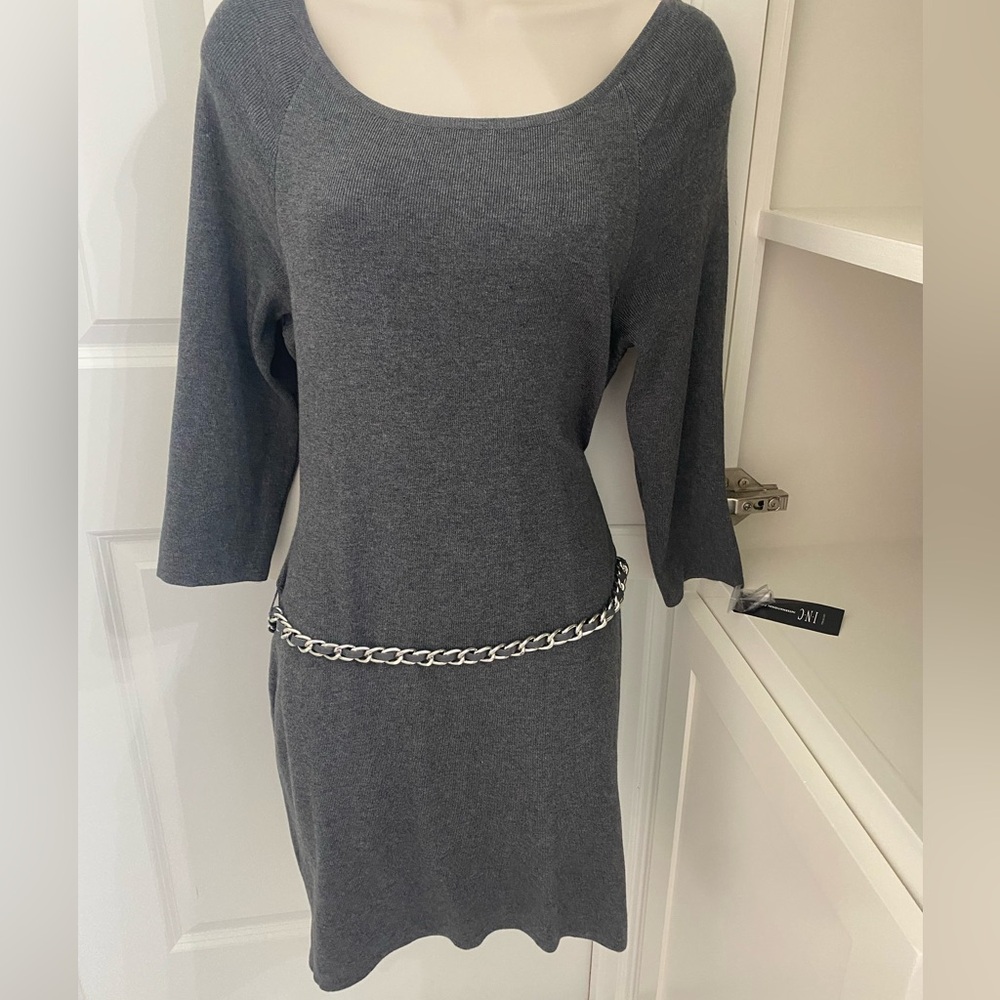 Nwt inc International Concepts Gray sweater Dress with Silver Chain Detail